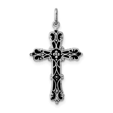 Image of Rhodium-Plated Sterling Silver w/ Black Epoxy Cross Pendant