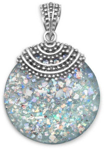 Image of Roman Glass Beaded Top Pendant 925 Sterling Silver