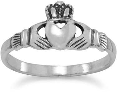 Small Polished Claddagh Ring 925 Sterling Silver