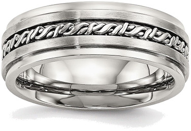 Stainless Steel Brushed and Polished Braided 7.00mm Band Ring