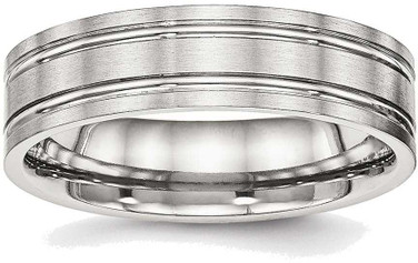 Image of Stainless Steel Brushed and Polished Ridged 6.00mm Band Ring