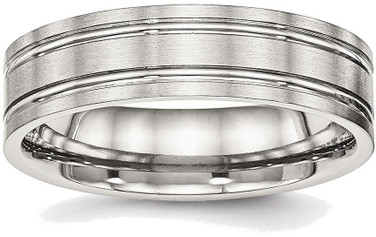 Stainless Steel Brushed and Polished Ridged 6.00mm Band Ring