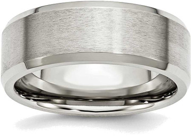 Image of Stainless Steel Flat Beveled Edge 8mm Brushed and Polished Band Ring
