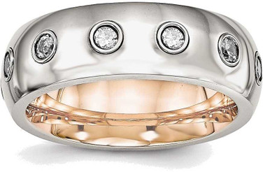 Image of Stainless Steel Polished Rose IP CZ Half Round Ring