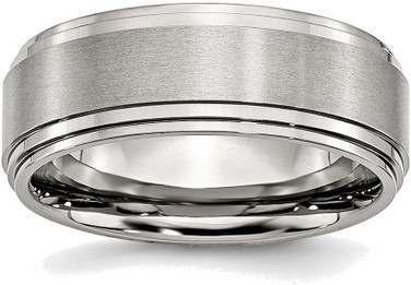 Stainless Steel Ridged Edge 8mm Brushed and Polished Band Ring SR24