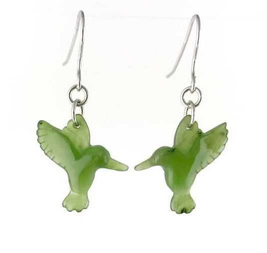 Image of Sterling Silver & Genuine Natural Nephrite Jade Hummingbird Earrings