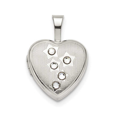 Image of Sterling Silver 12mm Stars CZ Heart Locket Pendant