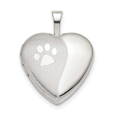 Image of Sterling Silver 16mm Paw Print Heart Locket Pendant