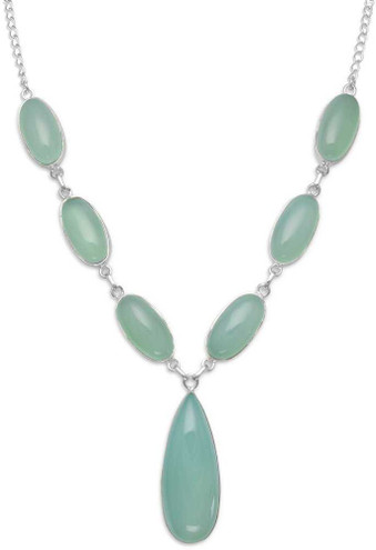 Image of Sterling Silver 17.5" Green Chalcedony Necklace