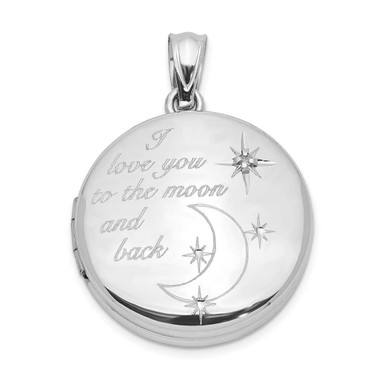 Image of Sterling Silver 20mm Diamond I Love You To The Moon & Back Round Locket Pendant