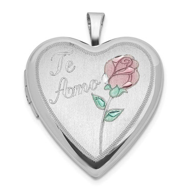 Image of Sterling Silver 20mm Enameled Rose Te Amo Heart Locket Pendant