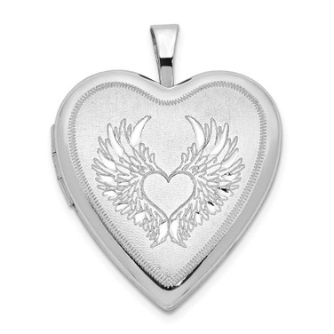 Image of Sterling Silver 21mm Brushed and Polished Heart with Wings Heart Locket Pendant