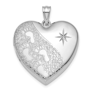 Image of Sterling Silver 24mm Shiny-Cut Footprints Heart Locket Pendant