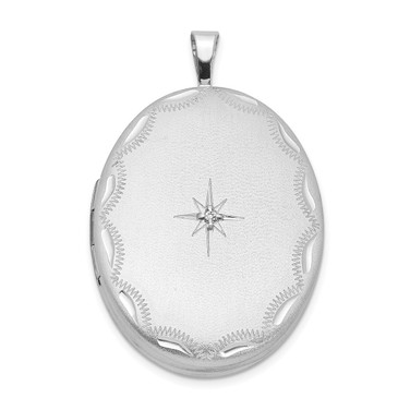 Sterling Silver 26mm w/ Diamond Star and Border Oval Locket Pendant