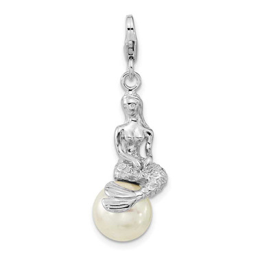 Image of Sterling Silver 3-D Mermaid & Mother of Pearl w/ Lobster Clasp Charm