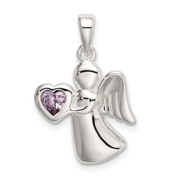 Image of Sterling Silver Angel w/ Light Purple CZ Heart Pendant