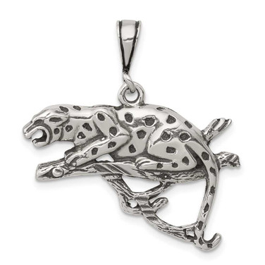 Image of Sterling Silver Antiqued & Textured Leopard On Branch Pendant