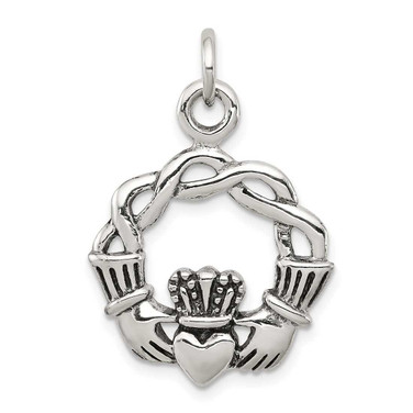 Image of Sterling Silver Antiqued Claddagh Pendant QC3874