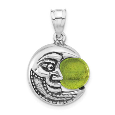 Image of Sterling Silver Antiqued Half Moon with Face & Green Glass Bead Pendant