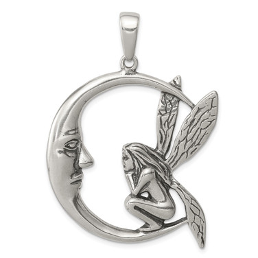 Sterling Silver Antiqued Moon/Fairy Pendant
