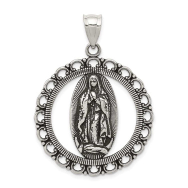 Image of Sterling Silver Antiqued Religious Ruffled Circle Pendant