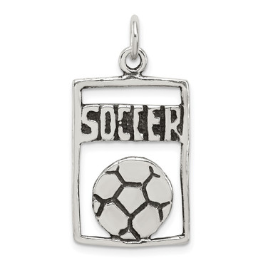 Sterling Silver Antiqued Soccer Rectangle Pendant