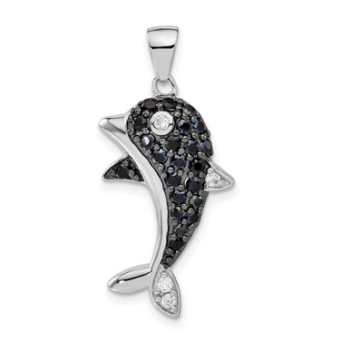 Image of Sterling Silver Black & White CZ Dolphin Pendant