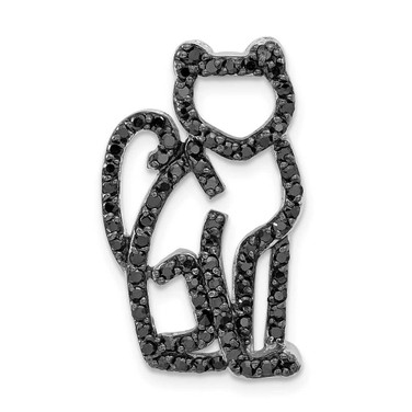 Image of Sterling Silver Black CZ w/ Black Rhodium Plating Cat Slide Pendant