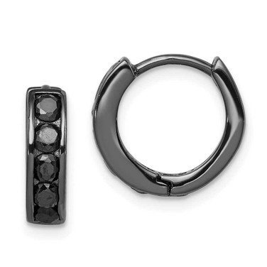 Image of 13mm Sterling Silver Black Rhodium Plated Black CZ Hinged Hoop Earrings QE9263