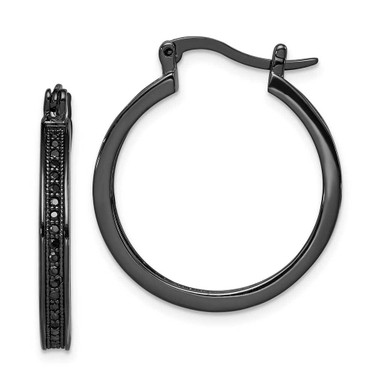 Image of 26mm Sterling Silver Black Rhodium Plated Black CZ Hoop Earrings