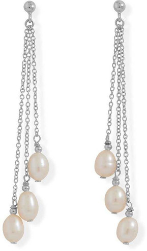 Image of Sterling Silver Cultured Freshwater Pearls Chain Drop Earrings