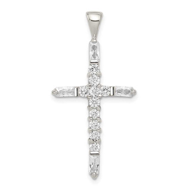 Image of Sterling Silver CZ Cross Pendant QC4270