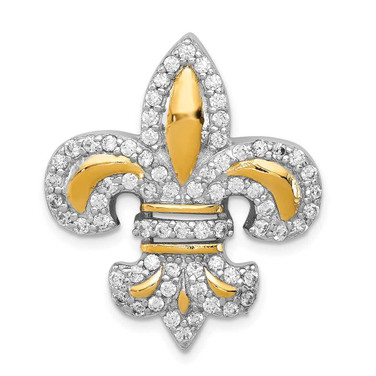 Image of Sterling Silver CZ Fleur De Lis w/ Flash Gold-Plated Slide Pendant