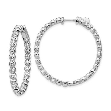 Image of 35.9mm Sterling Silver CZ In and Out Round Hoop Earrings QE15447