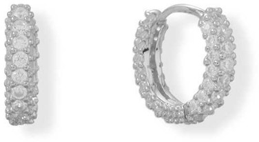 Image of Sterling Silver Dainty and Darling! Rhodium-plated CZ Click Hoop Earrings