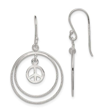Image of 35mm Sterling Silver Double Circles w/ Small Peace Symbol Dangle Earrings