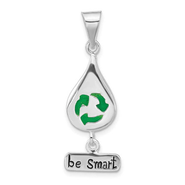 Image of Sterling Silver Enameled Teardrop Recycle Pendant