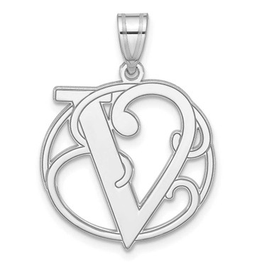 Image of Sterling Silver Fancy Script Initial V Pendant