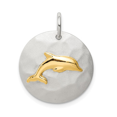 Sterling Silver Gold-Tone Dolphin Brushed Charm