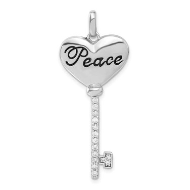 Image of Sterling Silver Heart Top w/ Peace Inscription and CZ Key Pendant