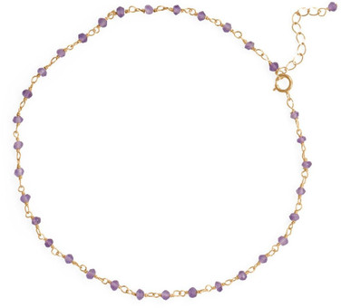 Sterling Silver Lavender Love! 9.5"+1" Gold-plated Bead Anklet
