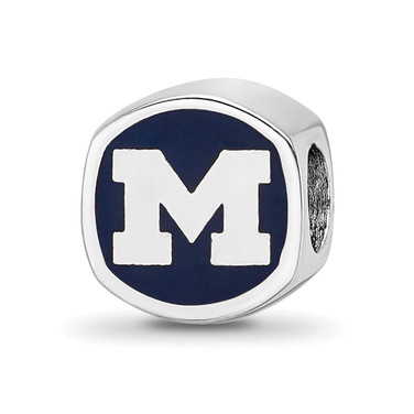 Image of Sterling Silver LogoArt University Of Michigan Cushion Shaped Enameled Bead