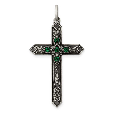 Image of Sterling Silver May Simulated Birthstone Cross Charm
