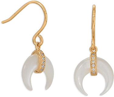 Image of Sterling Silver Mother of Pearl and CZ Crescent Gold-Plated Earrings Image of Sterling Silver Mother of Pearl and CZ Crescent Gold-Plated Earrings