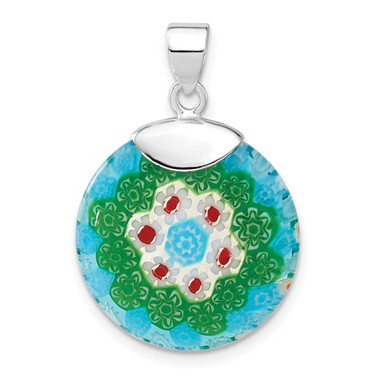 Image of Sterling Silver Multicolored Glass Polished Circle Pendant