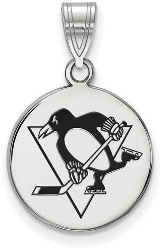 Image of Sterling Silver NHL Pittsburgh Penguins Medium Enamel Disc Pendant by LogoArt