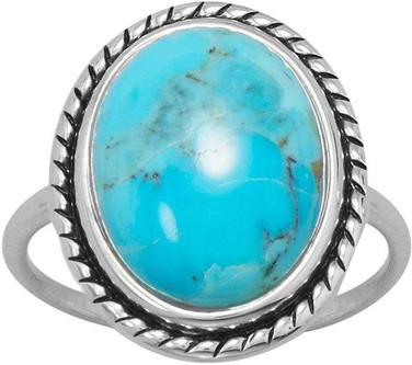 Image of Sterling Silver Oval Simulated Turquoise with Rope Edge Ring