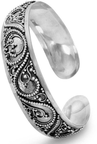 Image of Sterling Silver Oxidized Beaded Filigree Design Oval Cuff Bracelet