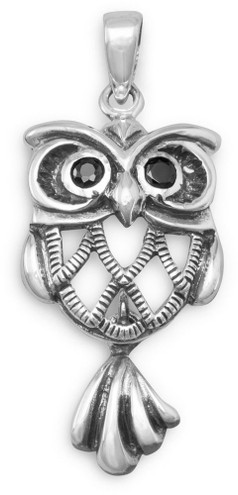 Sterling Silver Oxidized Owl Pendant