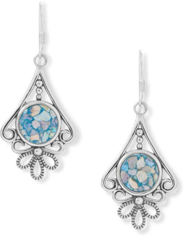 Image of Sterling Silver Oxidized Round Ancient Roman Glass Loop Design Earrings